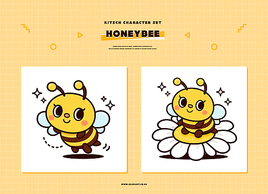 식물 동물 문자 캐릭터 컬러 컨셉 표정 벌_곤충 파일형식 벡터 꿀벌 꽃 노란색 곤충 디자인 키치 세트 놀이 모션 백그라운드 미소 숫자 스타일 AI파일 일러캐릭터 일러스트