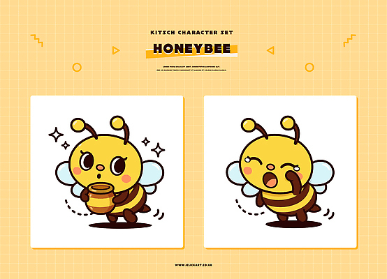 캐릭터 감정 컬러 컨셉 표정 도자기 벌_곤충 파일형식 벡터 꿀 웃음 귀여움 즐거움 동물 디자인 백그라운드 노란색 표현 항아리 수집 키치 AI파일 일러캐릭터 일러스트 꿀벌