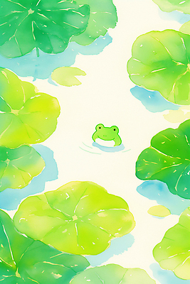 JPG 일러스트 자연 생명 아침 개구리 풍경 초록색 물 여름 평화 환경 정원 소리 봄 산책 수면 보호 연잎 생태계 서식지 경칩 국내일러스트 AI일러스트 AI콘텐츠 주간 자연요소 계절 컬러 컨셉 잎 휴식 양서류 절기 파일형식