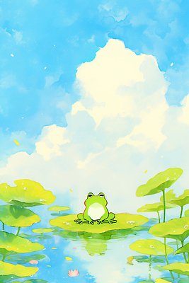JPG 동물 일러스트 자연 하늘 개구리 초록색 물 여름 파란색 평화 환경 봄 관찰 연못 수중식물 연습 연잎 생태계 조용 경칩 오후 청명 국내일러스트 AI일러스트 AI콘텐츠 자연요소 식물 계절 컬러 컨셉 잎 모션 양서류 절기 파일형식