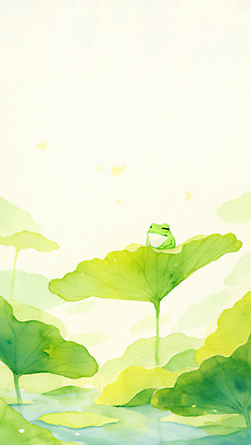 JPG 식물 동물 잎 일러스트 자연 하늘 생명 생물 개구리 초원 초록색 물 여름 햇빛 봄 연못 수중식물 수조 연잎 생태계 조용 경칩 올챙이 국내일러스트 AI일러스트 AI콘텐츠 자연요소 계절 컬러 양서류 태양 절기 파일형식