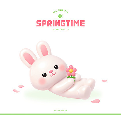 식물 계절 감정 컨셉 포유류 표정 반려동물 3D 파일형식 토끼 꽃 봄 화사함 동물 사랑 아기자기 귀여움 행복 미소 수채화 디자인 캐릭터 편집이미지 편집3D PSD