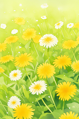 JPG 식물 꽃 컬러 꽃밭 일러스트 자연 풍경 초원 일상 초록색 여름 햇빛 소풍 봄 들꽃 민들레 풍요 국내일러스트 AI일러스트 AI콘텐츠 계절 컨셉 라이프 태양 야외활동 생태계 파일형식