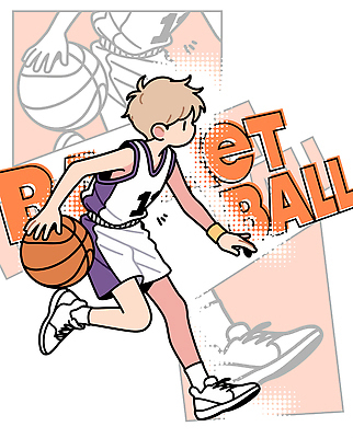 캐릭터 스포츠 컬러 포즈 백그라운드 유니폼 일러스트 모션 청소년 농구 농구공 사람 경기 소년 운동 보라색 코트 흰색 그림 농구선수 드리블 국내일러스트 AI파일 옷 남자 어린이 공 운동선수 건강 구기 외투 파일형식 벡터