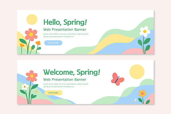 템플릿 디자인 배너템플릿 가로배너 꽃 컬러 나비 백그라운드 자연 추상 그래픽 초록색 파란색 봄 프레젠테이션 웹배너 배너세트 AI파일 식물 배너 계절 웹템플릿 곤충 무늬 가로 세트 생태계 파일형식 벡터
