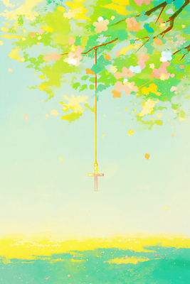 JPG 나무 기독교 종교 십자가 잎 일러스트 자연 하늘 풍경 일상 초록색 여름 평화 희망 봄 명상 그림 비전 뷰티풀 자아 국내일러스트 AI일러스트 AI콘텐츠 식물 계절 감정 컬러 컨셉 라이프 생태계 파일형식