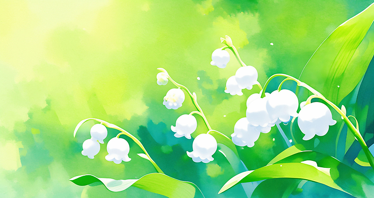 JPG 식물 꽃 화초 줄기 컬러 백그라운드 잎 일러스트 자연 생명 풍경 초록색 햇빛 환경 정원 봄 들꽃 흰색 은방울꽃 뷰티풀 색감 국내일러스트 AI일러스트 AI콘텐츠 계절 태양 생태계 파일형식