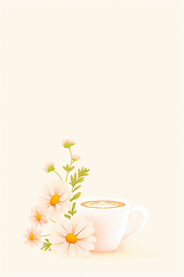 JPG 식물 디자인 꽃 커피 음료 예술 컬러 잎 패턴 일러스트 아침 휴식 따뜻함 사랑 컵 카페 막대기 분위기 라떼 생화 국내일러스트 AI일러스트 AI콘텐츠 주간 식기 감정 컨셉 무늬 상점 파일형식