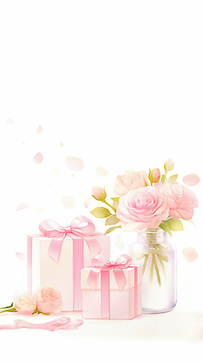 JPG 식물 기념일 꽃잎 꽃 분홍색 일러스트 가정 자연 탁자 유리병 실내 선물포장 선물 사랑 장식 장미 축하 꽃집 소중 포장지 뷰티풀 국내일러스트 AI일러스트 AI콘텐츠 감정 컬러 가구 컨셉 포장 병_용기 이벤트 내부 상점 생태계 파일형식