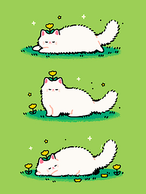 동물 꽃 감정 포즈 일러스트 자연 생명 초원 초록색 반려동물 정원 고양이 산책 들꽃 흰색 편안함 집사 국내일러스트 AI파일 식물 컬러 포유류 휴식 감각 생태계 하인 파일형식 벡터