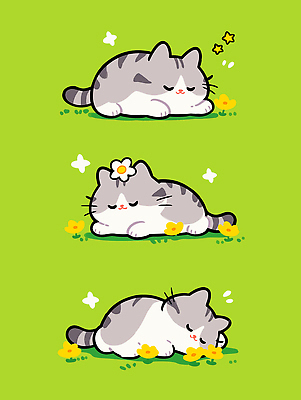 식물 동물 꽃 행복 컬러 일러스트 자연 휴식 초원 초록색 반려동물 귀여움 고양이 봄 편안함 그림 낮잠 국내일러스트 AI파일 계절 감정 컨셉 포유류 잠 감각 생태계 파일형식 벡터