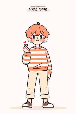 캐릭터 디자인 감정 컬러 포즈 티셔츠 일러스트 한국 사랑 웃음 소년 줄무늬 하트 표현 국내일러스트 AI파일 모양 남자 아시아 어린이 셔츠 무늬 표정 파일형식 벡터