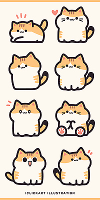 동물 캐릭터 디자인 감정 포즈 스티커 일러스트 상상 털 표정 사랑 웃음 일상 귀여움 고양이 기쁨 국내일러스트 AI파일 컨셉 포유류 라이프 반려동물 파일형식 벡터