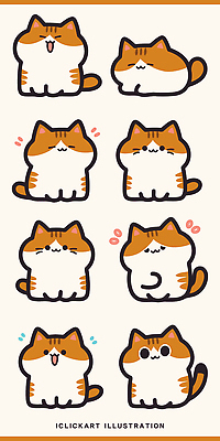 동물 캐릭터 디자인 문화 컬러 포즈 스티커 일러스트 표정 반려동물 귀여움 고양이 다양 표현 그림 국내일러스트 AI파일 다수 컨셉 포유류 파일형식 벡터