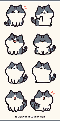 동물 캐릭터 디자인 감정 컬러 포즈 스티커 일러스트 모션 털 표정 고양이 표현 그림 국내일러스트 AI파일 포유류 반려동물 파일형식 벡터