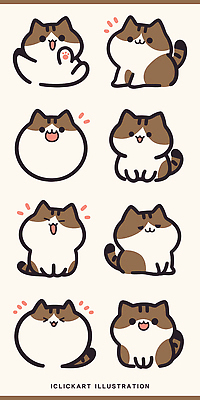 동물 캐릭터 디자인 컬러 포즈 스티커 일러스트 모션 표정 반려동물 귀여움 고양이 표현 그리기 그림 작품 스타일 국내일러스트 AI파일 컨셉 포유류 미술 파일형식 벡터
