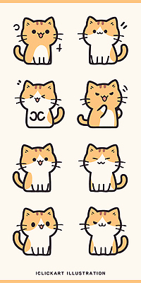 동물 행복 스티커 일러스트 모션 놀이 털 표정 사랑 웃음 친구 반려동물 귀여움 고양이 표현 입 즐거움 그림 국내일러스트 AI파일 감정 컨셉 포유류 관계 신체부위 파일형식 벡터