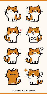 동물 캐릭터 디자인 감정 컬러 스티커 일러스트 표정 사랑 웃음 귀여움 고양이 놀람 표현 그리기 그림 관심 국내일러스트 AI파일 컨셉 포유류 모션 반려동물 파일형식 벡터