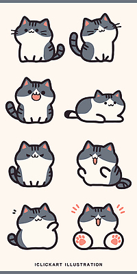 동물 캐릭터 컬러 포즈 스티커 일러스트 털 사랑 미소 친구 반려동물 고양이 그리기 먹이 만화 그림 국내일러스트 AI파일 감정 포유류 관계 모션 표정 파일형식 벡터