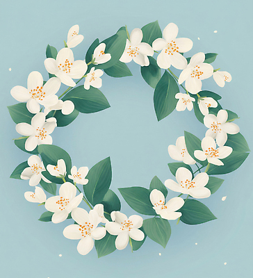 JPG 식물 디자인 계절 꽃 잎 일러스트 자연 탁자 프레임 실내 장식 파란색 봄 방 흰색 원형 파란배경 조화 뷰티풀 생화 국내일러스트 AI일러스트 AI콘텐츠 도형 컬러 가구 백그라운드 내부 생태계 파일형식