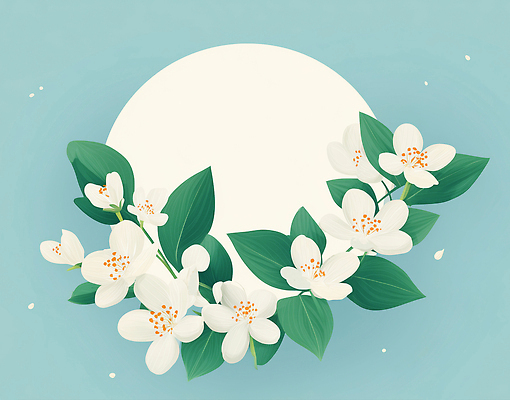 JPG 식물 디자인 꽃잎 꽃 컬러 백그라운드 잎 일러스트 자연 생명 프레임 장식 초록색 흰색 원형 그림 심플 국내일러스트 AI일러스트 AI콘텐츠 도형 생태계 파일형식