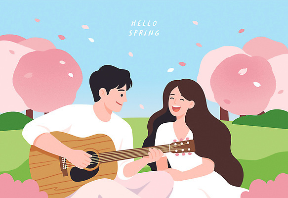 나무 커플 사계절 음악 일러스트 노래 자연 웃음 사람 앉기 풍경 여러명 야외 소풍 봄 벚꽃 기타 즐거움 만개 뷰티풀 국내일러스트 AI파일 식물 계절 꽃 감정 다수 관계 모션 현악기 문화예술 표정 야외활동 생태계 파일형식 벡터