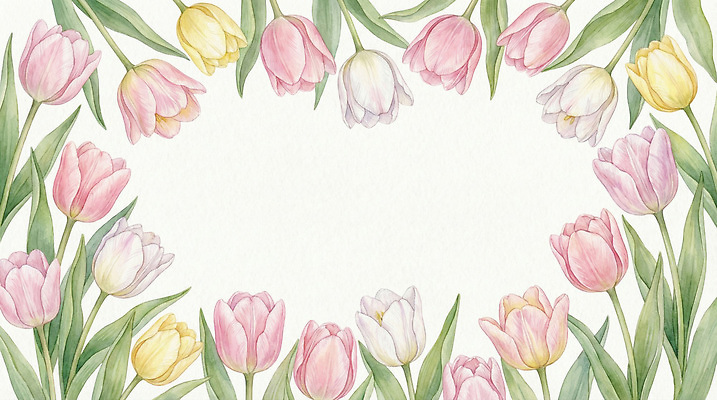 JPG 식물 디자인 계절 꽃 분홍색 컬러 백그라운드 일러스트 자연 수채화 프레임 장식 정원 봄 튤립 흰색 원형 그림 식물원 화사함 Arrangement 국내일러스트 AI일러스트 AI콘텐츠 도형 컨셉 생태계 파일형식