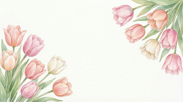 JPG 식물 꽃 분홍색 꽃다발 백그라운드 일러스트 자연 수채화 프레임 장식 여름 정원 봄 튤립 흰색 그림 식물원 화사함 국내일러스트 AI일러스트 AI콘텐츠 계절 컬러 컨셉 생태계 파일형식