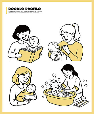 행복 어린이 일러스트 가족 관계 모션 엄마 사랑 웃음 책 부모 목욕 육아 우유 아기 보호 먹기 간호 읽기 돌봄 국내일러스트 AI파일 감정 컨셉 유제품 표정 사람 청결 파일형식 벡터