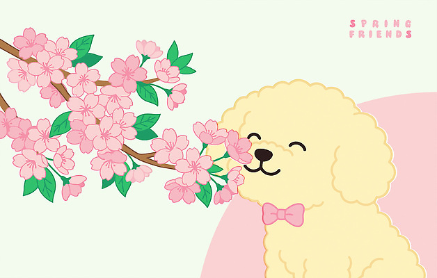 나무 동물 꽃잎 꽃 행복 컬러 백그라운드 일러스트 웃음 친구 반려동물 노란색 귀여움 봄 벚꽃 강아지 즐거움 그림 향기 국내일러스트 AI파일 식물 계절 감정 컨셉 관계 표정 개 냄새 파일형식 벡터