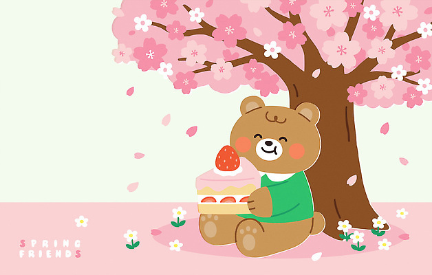 나무 동물 꽃잎 음식 분홍색 일러스트 곰 자연 디저트 사랑 이벤트 친구 파티 케이크 봄 벚꽃 시간 즐거움 장면 아기곰 국내일러스트 AI파일 식물 계절 꽃 감정 새끼 컬러 포유류 관계 생태계 파일형식 벡터