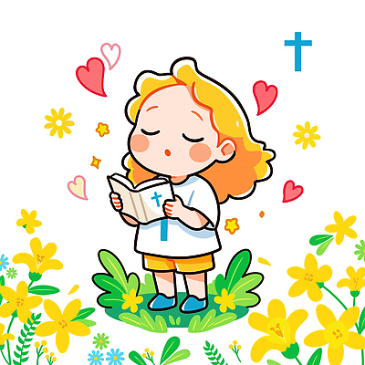 꽃 행복 기독교 어린이 십자가 일러스트 자연 하늘 아침 표정 사랑 초원 책 여름 독서 노란색 평화 희망 천주교 기도 마음 신앙심 국내일러스트 AI파일 주간 식물 계절 감정 종교 컬러 컨셉 사람 생태계 파일형식 벡터