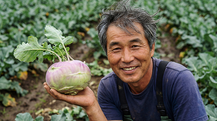 JPG 식물 편집이미지 밭 농업 채소 자연 웃음 농작물 농사 수확 농촌 작업 농부 무 지역 제철 의료성형뷰티 편집실사 AI인물포토 AI콘텐츠 직업 산업 뿌리채소 표정 시골 CG 생태계 파일형식 AI포토