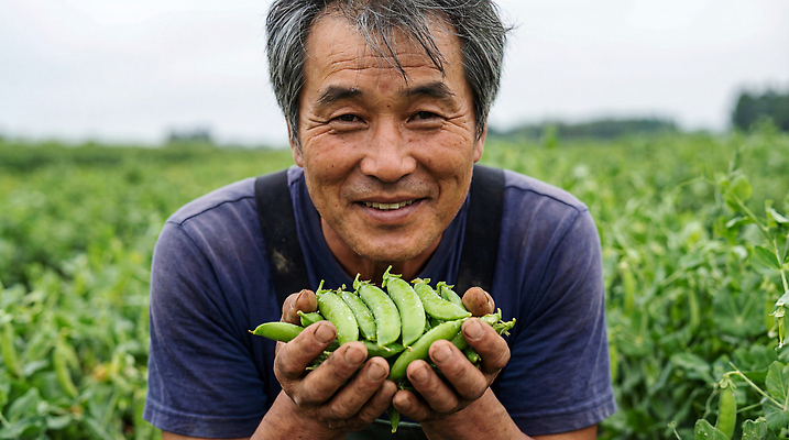 JPG 식물 편집이미지 밭 농업 자연 웃음 풍경 농작물 농장 농사 수확 농부 완두콩 심기 청정 의료성형뷰티 편집실사 AI인물포토 AI콘텐츠 직업 산업 모션 콩 표정 CG 생태계 파일형식 AI포토