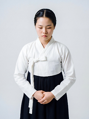 JPG 편집이미지 전통 시선 옷 여자 문화 포즈 백그라운드 한국 기도 표현 한복 조용 손모으기 의료성형뷰티 편집실사 AI인물포토 AI콘텐츠 한국전통 아시아 사람 손짓 전통의상 CG 파일형식 AI포토