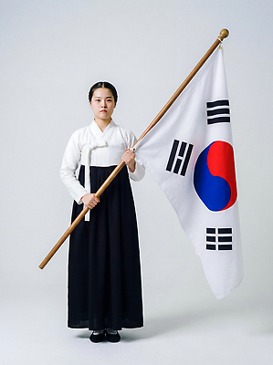 JPG 편집이미지 전통 옷 문화 한국 사람 이벤트 한국인 국기 태극기 전통의상 한복 국토 자부심 의료성형뷰티 편집실사 AI인물포토 AI콘텐츠 한국전통 아시아 동양인 CG 파일형식 AI포토