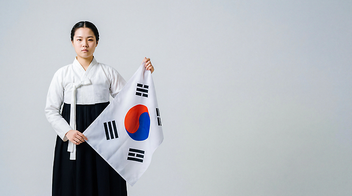 JPG 편집이미지 전통 옷 여자 남자 문화 상징 백그라운드 기념 한국 서기 들기 사람 이벤트 태극기 한복 의료성형뷰티 편집실사 AI인물포토 AI콘텐츠 한국전통 아시아 모션 국기 전통의상 CG 파일형식 AI포토