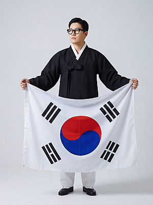 JPG 편집이미지 전통 옷 남자 문화 상징 백그라운드 한국 사람 한국인 국기 태극기 한복 의료성형뷰티 강조 편집실사 AI인물포토 AI콘텐츠 한국전통 아시아 동양인 전통의상 CG 파일형식 AI포토