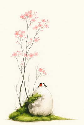 식물 동물 계절 2 모션 크기 생태계 파일형식 AI콘텐츠 조류 알 나무 꽃 자연 모양 컬러 백그라운드 두마리 앉기 그림 큼 작음 초원 환경 둥지 새끼 봄 일러스트 국내일러스트 JPG AI일러스트