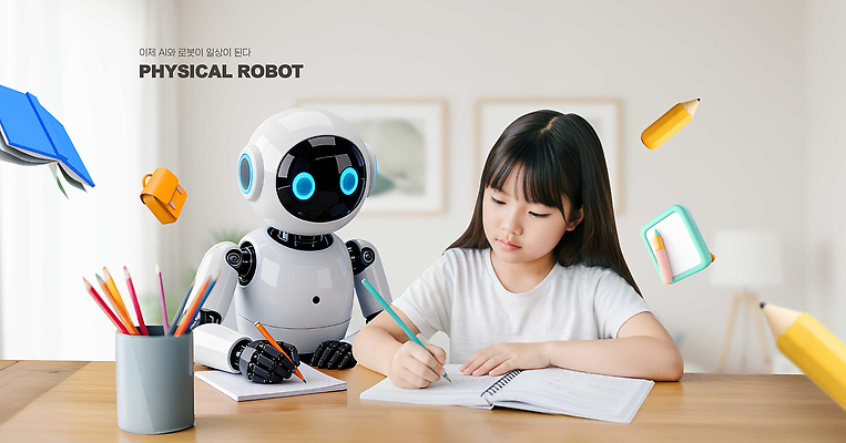 PSD 편집이미지 교육 어린이 문구용품 기술 학습 필기구 연필 도움 로봇 책상 교과서 학습도구 소통 의료성형뷰티 AI_인공지능 이미지편집 가구 컨셉 학용품 교재 사람 오브젝트 교육용품 파일형식