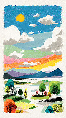 JPG 나무 감정 예술 컬러 여행 일러스트 자연 하늘 날씨 산 풍경 초원 물 강 태양 일몰 숲 장면 풍요 국내일러스트 AI일러스트 AI콘텐츠 자연요소 식물 컨셉 노을 생태계 파일형식