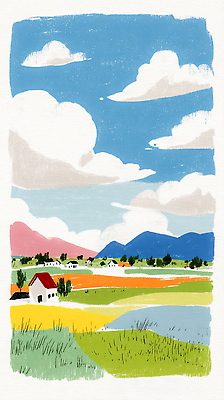 JPG 나무 계절 컬러 일러스트 자연 하늘 생명 날씨 산 주택 한국 풍경 초원 물 마을 시골 지역 수선화 국내일러스트 AI일러스트 AI콘텐츠 자연요소 식물 꽃 아시아 건물 생태계 파일형식