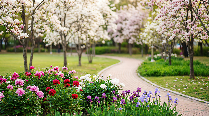 JPG 나무 편집이미지 공원 꽃 길 분홍색 꽃밭 봄꽃 풍경 잔디 여러명 빨간색 소풍 보라색 봄 산책 편집실사 AI포토 AI콘텐츠 식물 계절 공공시설 컬러 다수 휴식 사람 야외활동 CG 파일형식