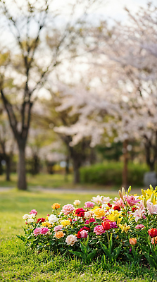 JPG 나무 편집이미지 계절 공원 꽃 화초 컬러 꽃밭 봄꽃 자연 조명 사람 풍경 봄 산책 원예 꽃바구니 편집실사 AI포토 AI콘텐츠 식물 공공시설 휴식 취미 바구니 CG 생태계 파일형식
