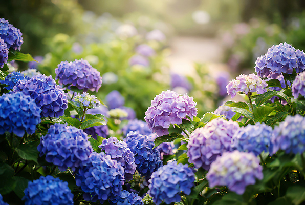 JPG 나무 식물 편집이미지 꽃 컬러 꽃밭 자연 날씨 풍경 여름 파란색 햇빛 정원 보라색 식물원 수국 편집실사 AI컴퓨터그래픽 AI콘텐츠 계절 태양 CG 생태계 파일형식