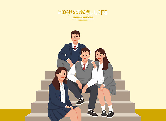 학생 옷 교육 교복 일러스트 모션 고등학생 고등학교 대화 웃음 사람 일상 친구 학습 청춘 계단 우정 모임 그룹 위치 국내일러스트 AI파일 컨셉 학교 관계 청소년 표정 말하기 라이프 파일형식 벡터