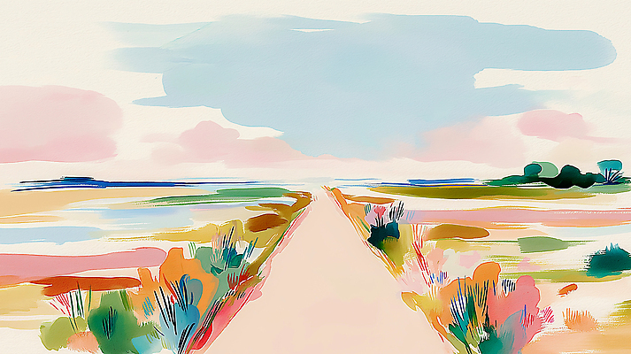 식물 계절 파란색 생태계 파일형식 AI콘텐츠 길 풍경 하늘 초원 꽃 컬러 자연 거리 그림 예술 하늘색 멀리 국경 평면 대한 여름 탐방 뷰티풀 일러스트 국내일러스트 JPG AI일러스트