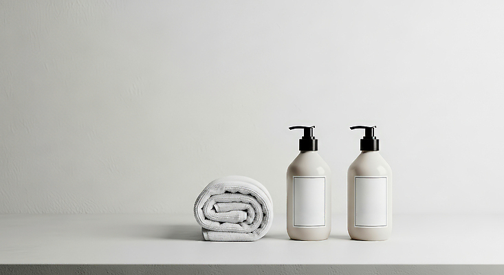 모션 위생용품 뷰티 청결 위생 CG 세안용품 파일형식 AI콘텐츠 욕실 수건 샴푸 세안제 공간 정리 오브젝트 묶기 성분 관리 목욕 세면대 화장실 편집이미지 편집실사 JPG 스킨케어 바디케어 AI포토