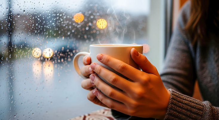 JPG 편집이미지 손 감정 커피 음료 따뜻함 카페 비 연기 수증기 창가 오후 의료성형뷰티 편집실사 AI인물포토 AI콘텐츠 자연요소 창문 날씨 신체부위 상점 CG 파일형식 AI포토