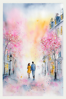 나무 식물 건축물 계절 감정 관계 모션 거리 풍경 미술도구 벚꽃 야간 파일형식 AI콘텐츠 커플 걷기 봄 꽃 건물 사람 사랑 저녁 잔디 컬러 하늘 조명 물감 그림 거리풍경 뷰티풀 일러스트 국내일러스트 JPG 벚나무 수채화 AI일러스트